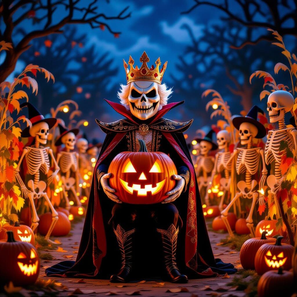 Pumpkin King Leads Harvest Festival With Skeleton Dancers