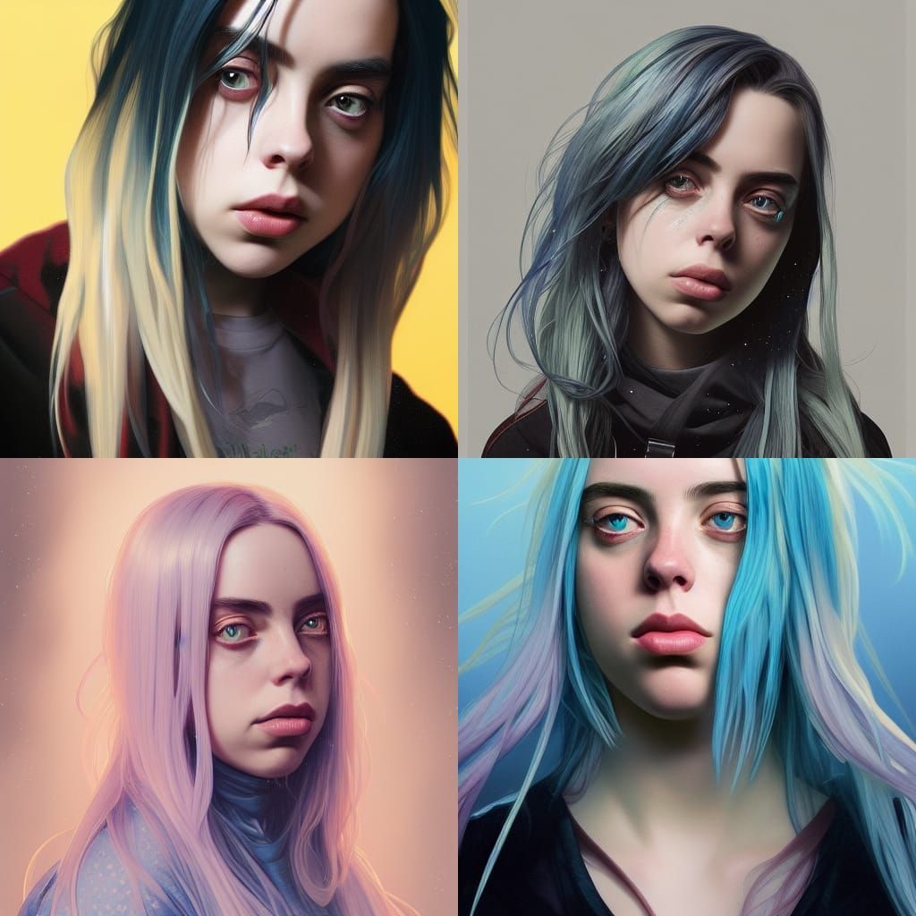 Billie Eilish Portrait in Hyperdetailed Art Style