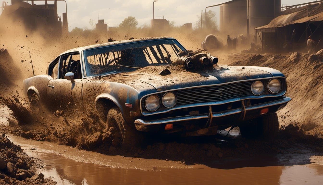 Fast Car Mud Runner in Abandoned Factory