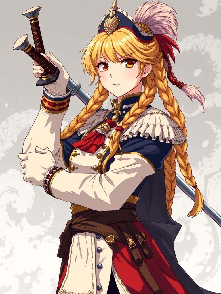 Anime-Style Woman in Vintage Hussar Uniform