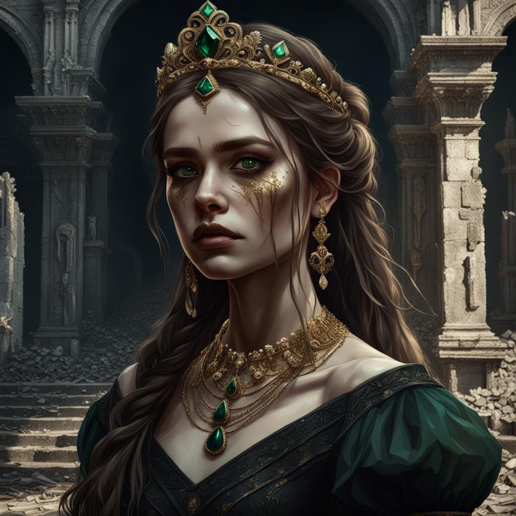 Wounded Noble Girl in Dark Castle Ruins