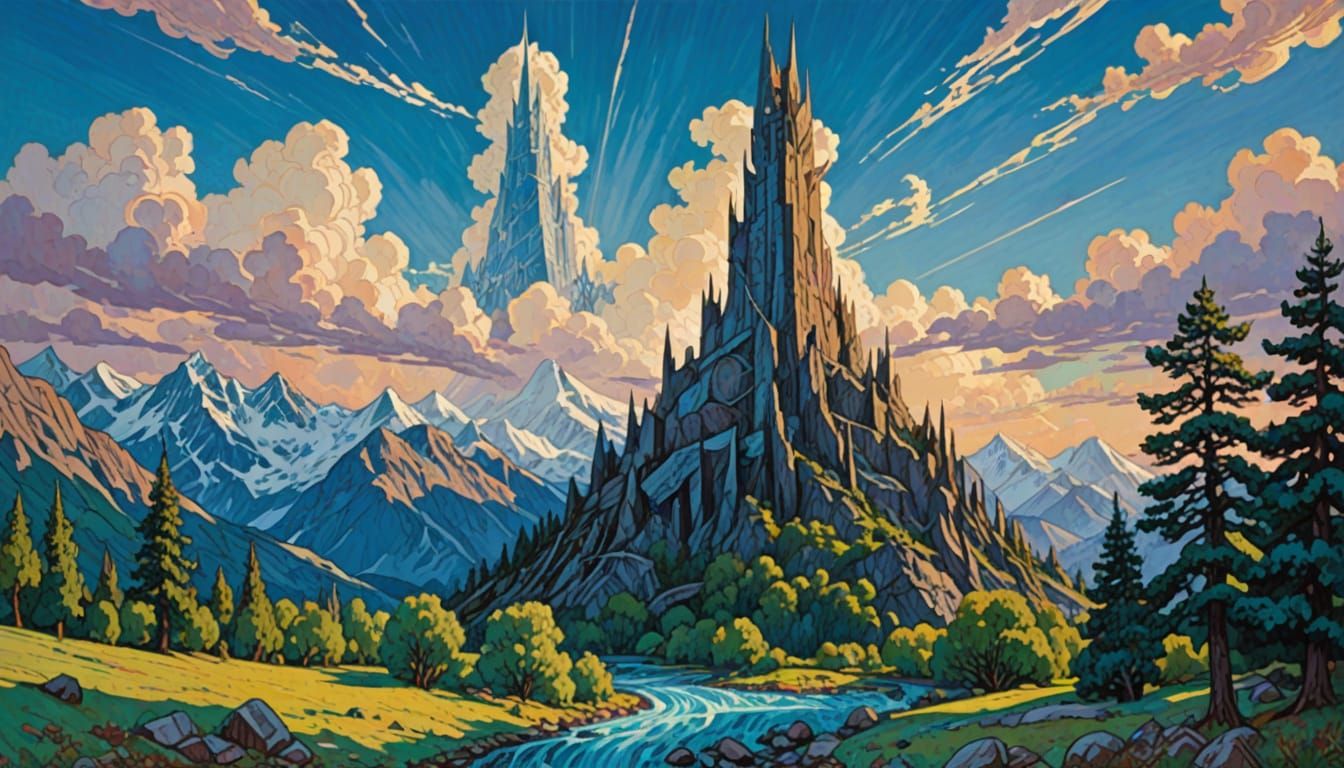 Majestic Orthanc Tower in Bright Blue Skies, Inspired by Tol...
