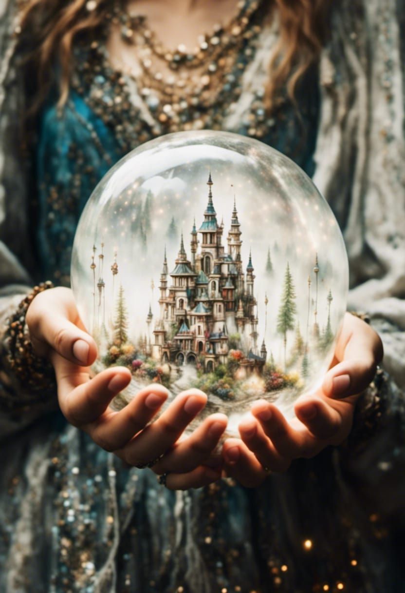 Elven Woman Holding Magical Village Sphere