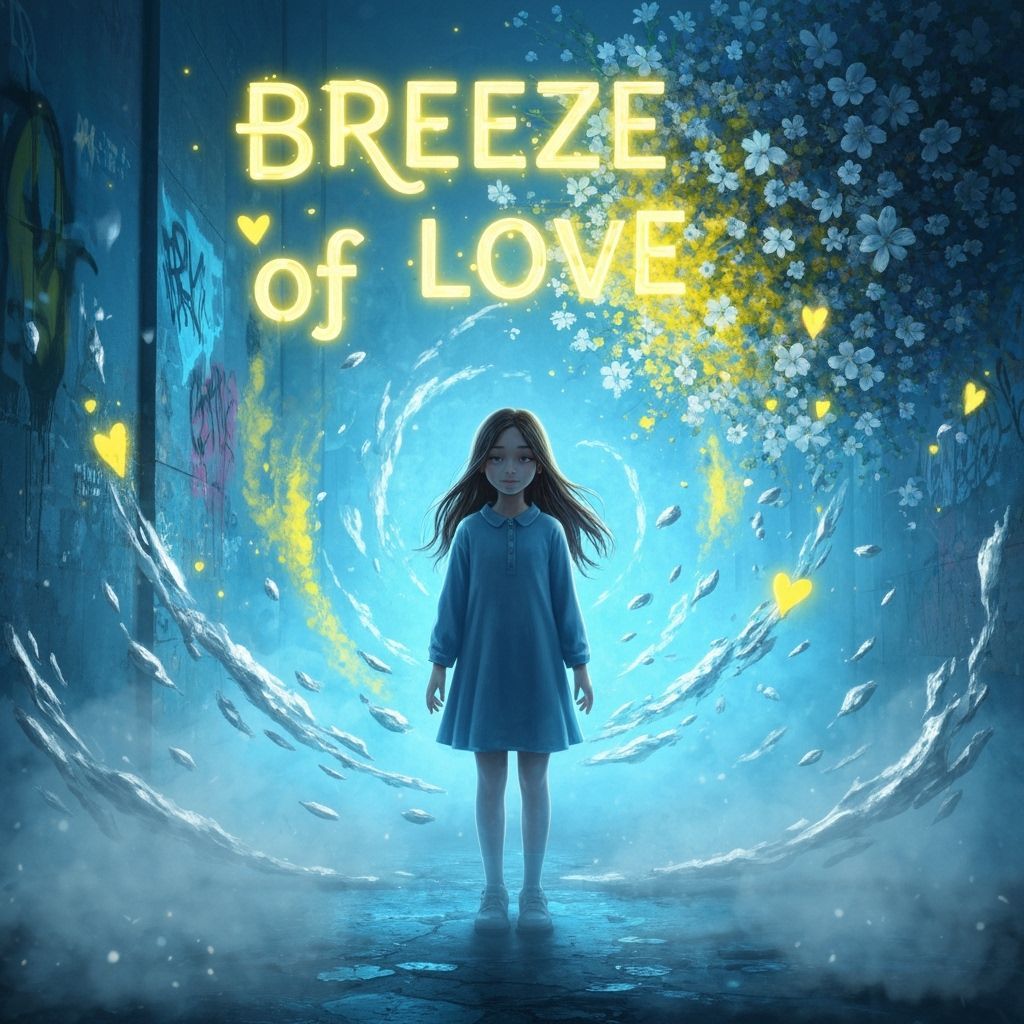 Girl Amidst Swirling Flowers and Graffiti Art