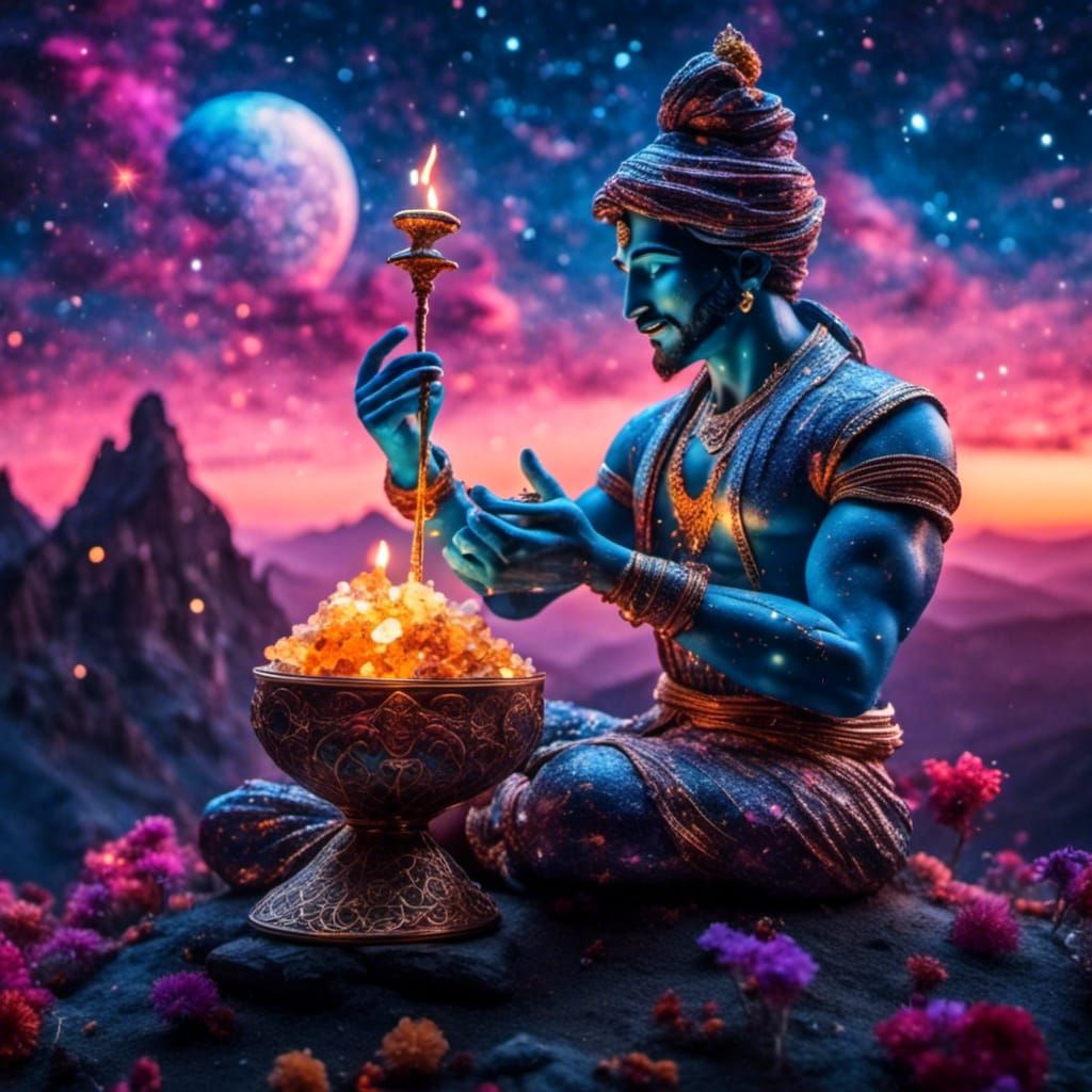 Aladdin and Genie Amidst Magical Lights