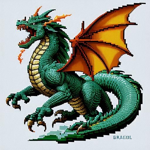 Dragon Breathing Fire in Retro Pixel Art