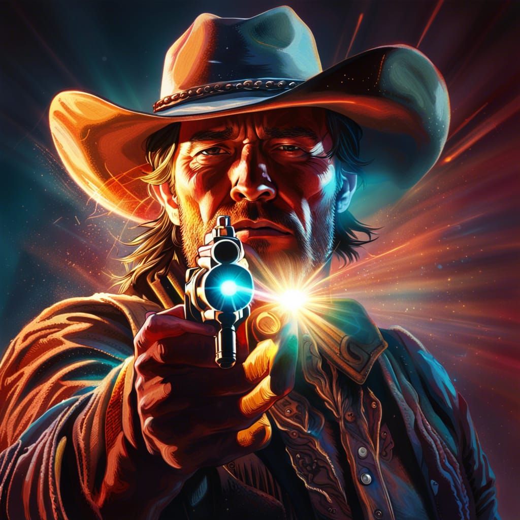 Western Cowboy Radiates Holy Light in a Vibrant, Hyperrealis...