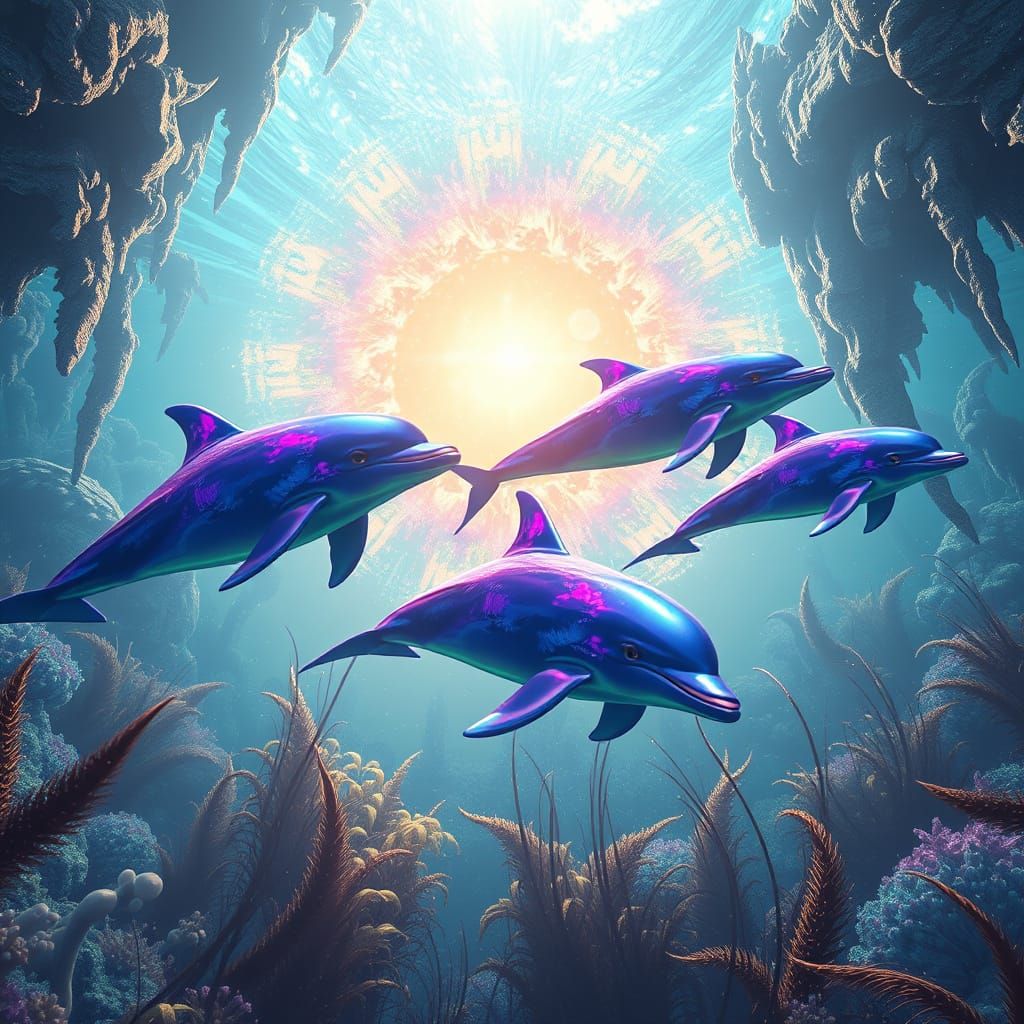 Dolphins in a Shimmering Underwater Realm