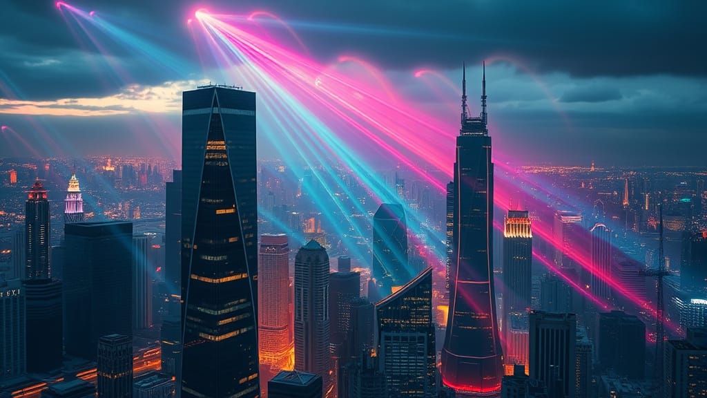 Surreal Cityscape Unfolds in Iridescent Hues