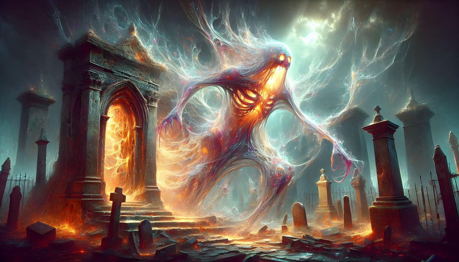 Ethereal Ghost Breaks Through Mausoleum Door