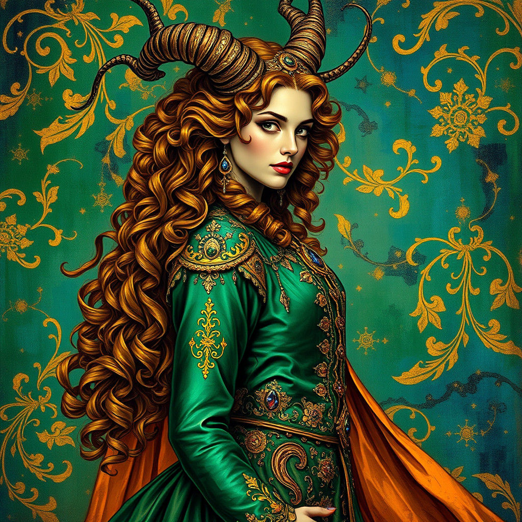 High Demon Woman in Medieval Tapestry Style