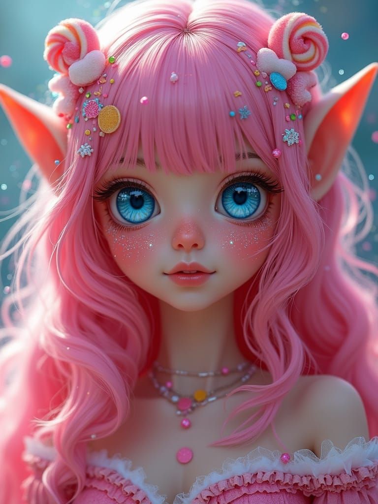 Sugar Candy Elf in a Vibrant Wonderland