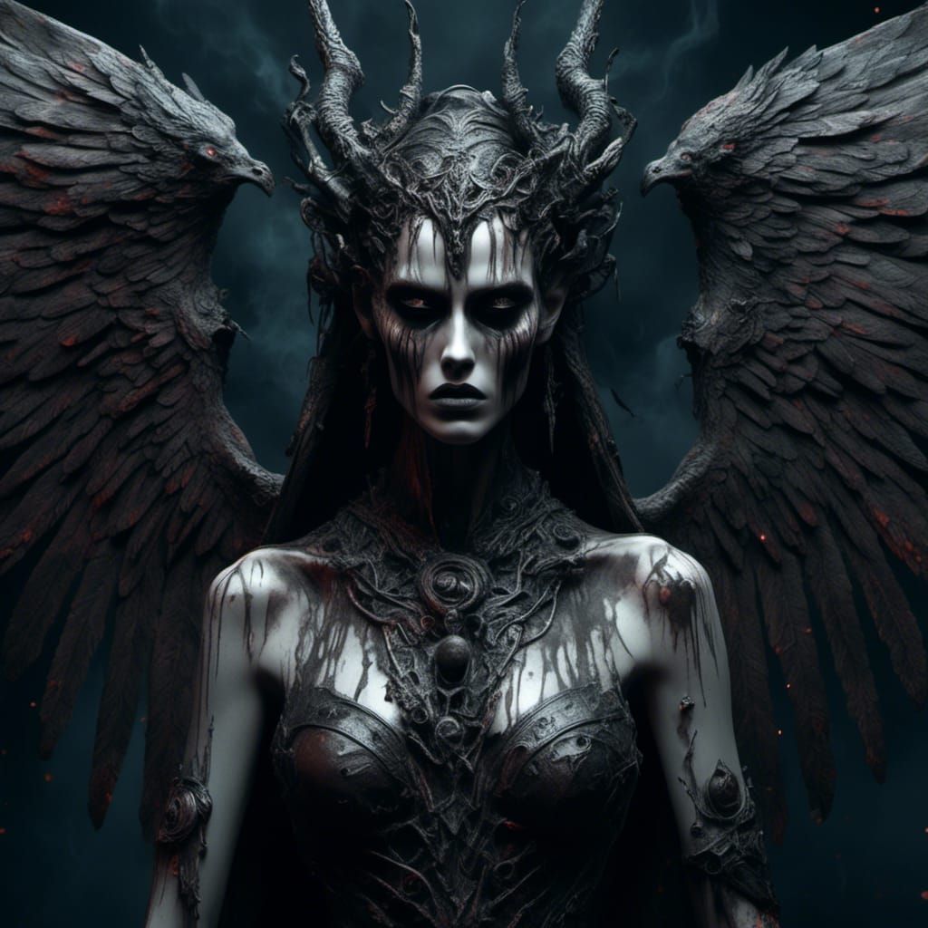 Winged Goddess Nyx in Hyperrealistic Splash Art