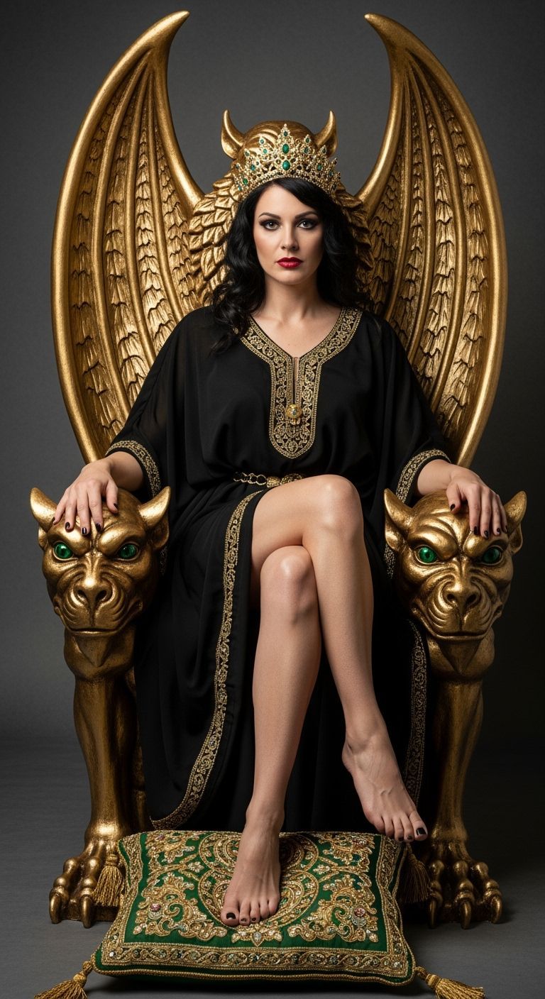 Sorceress on Gargoyle Throne in Fashion Photography Style