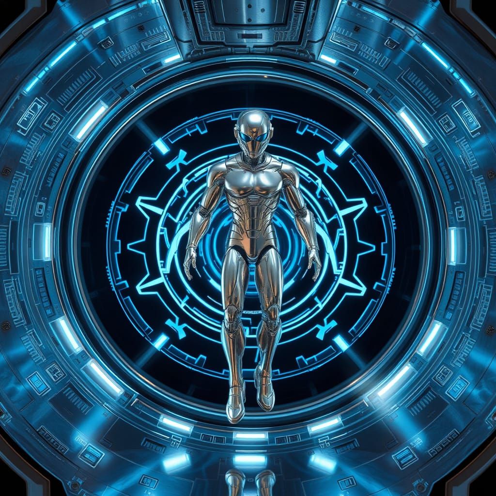 Futuristic Sci-Fi Action Figure Box Design in Sleek Silver a...