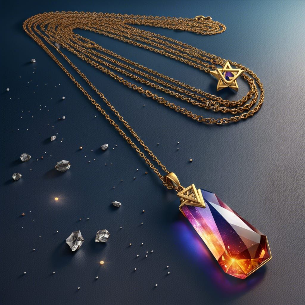 Star of David Crystal Stone Gold Necklace, Matte Painting