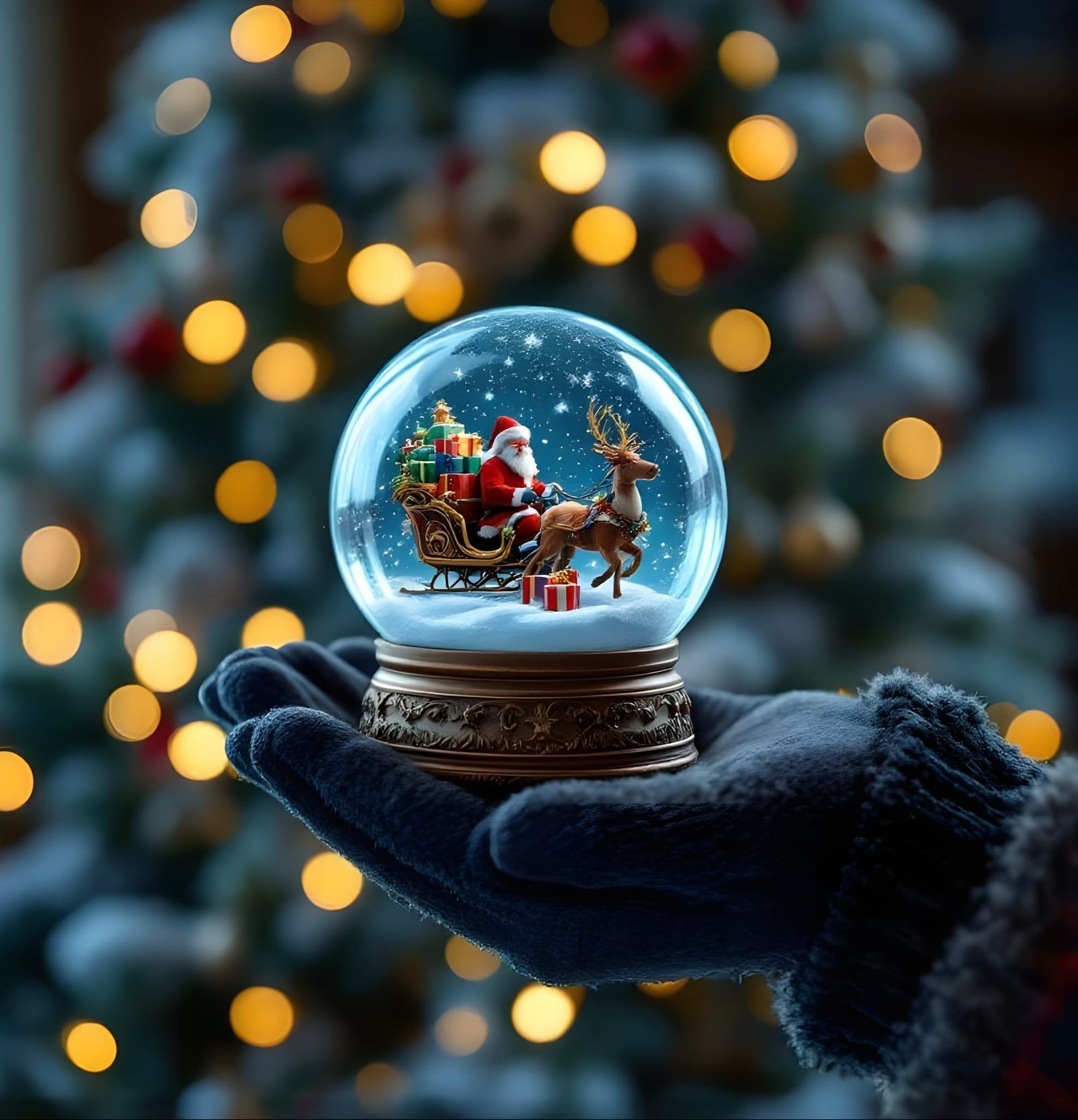 Snow Globe with Santa and Christmas Tree in Detail