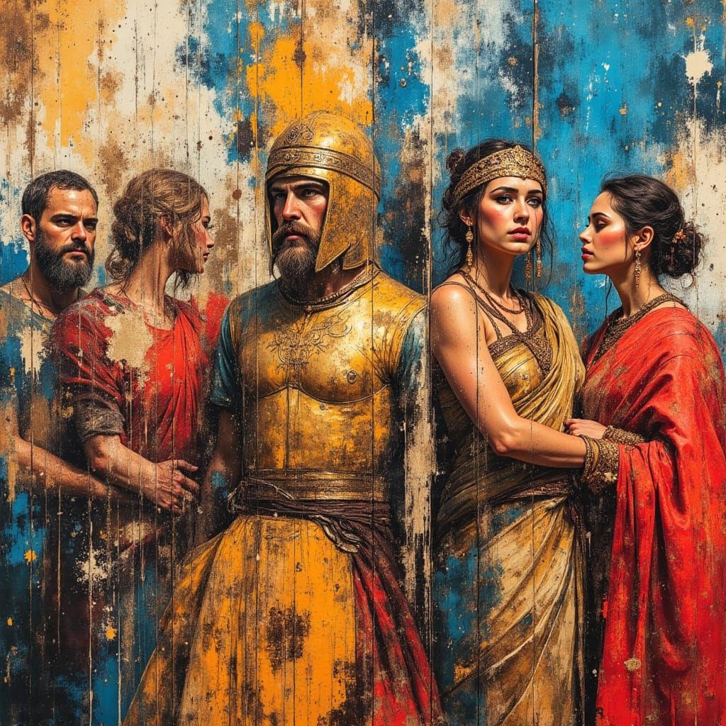 Heroic Warriors Collage in Dynamic Oil Painting Style