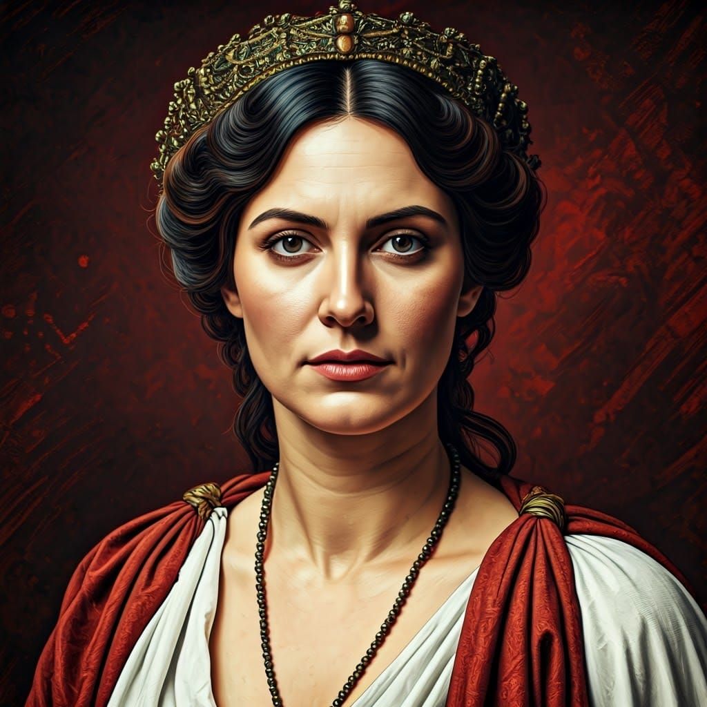 Beautiful Roman Woman Portrait with Painted Background