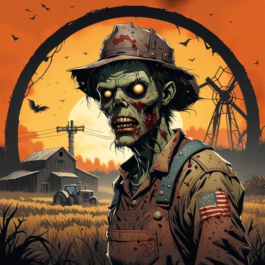 Zombie Shambling Through Field: Horror Concept Art