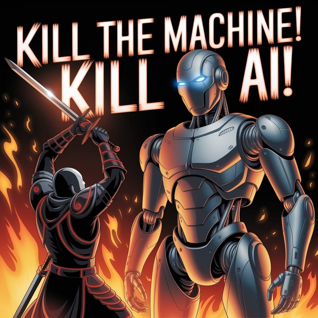 Fiery Showdown: Warrior vs. AI Machine