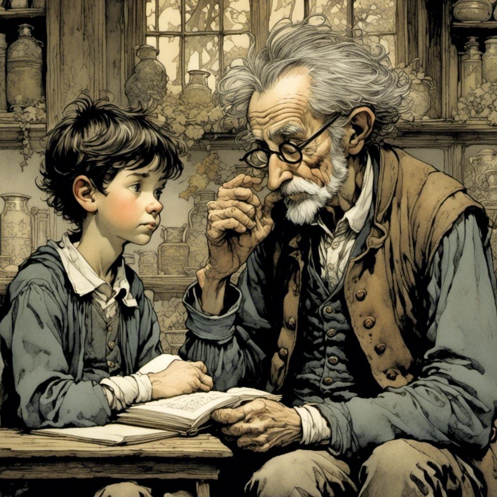 A Young Student Focuses Intently on His Experienced Mentor