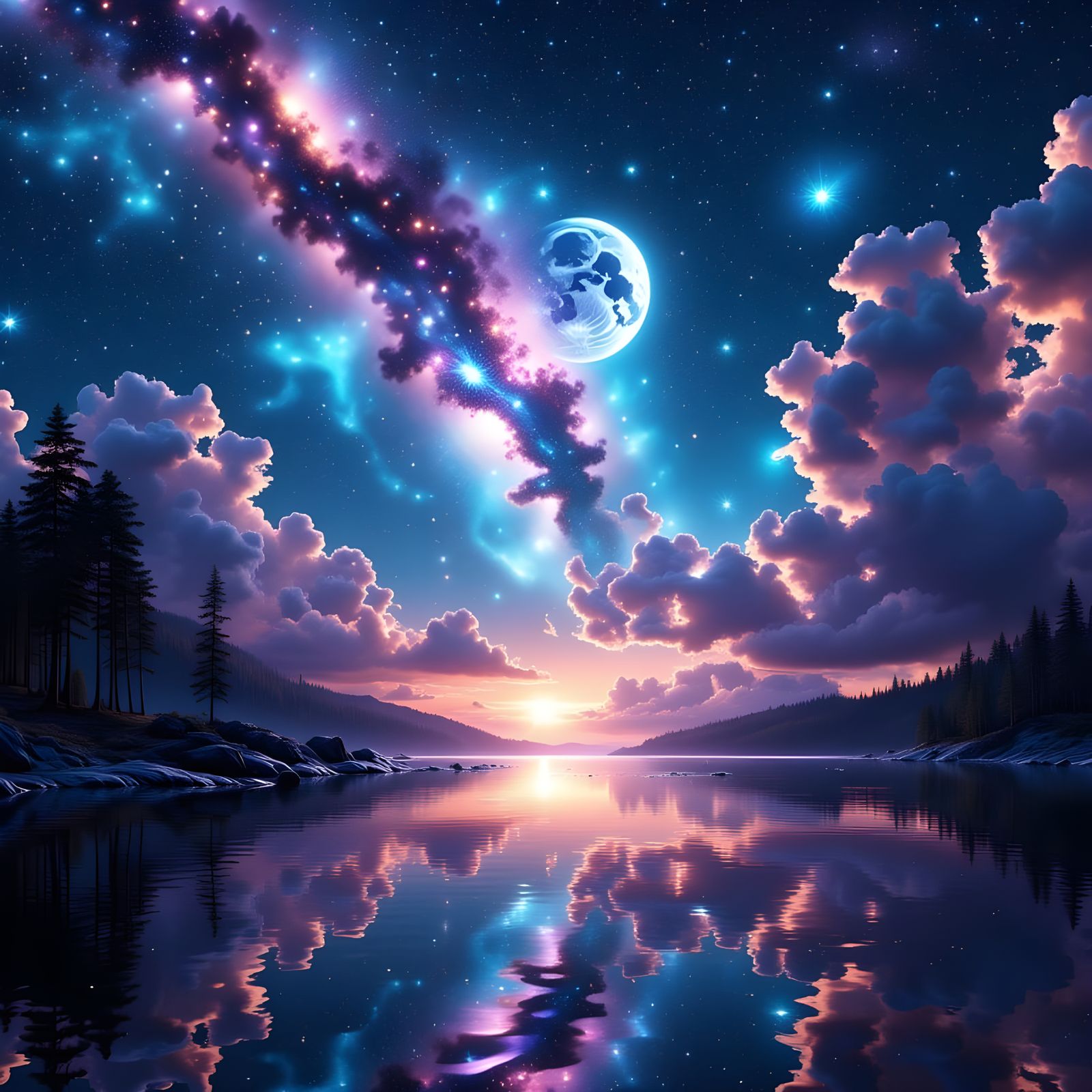 Stunning Bioluminescent Milky Way Over Reflecting Water