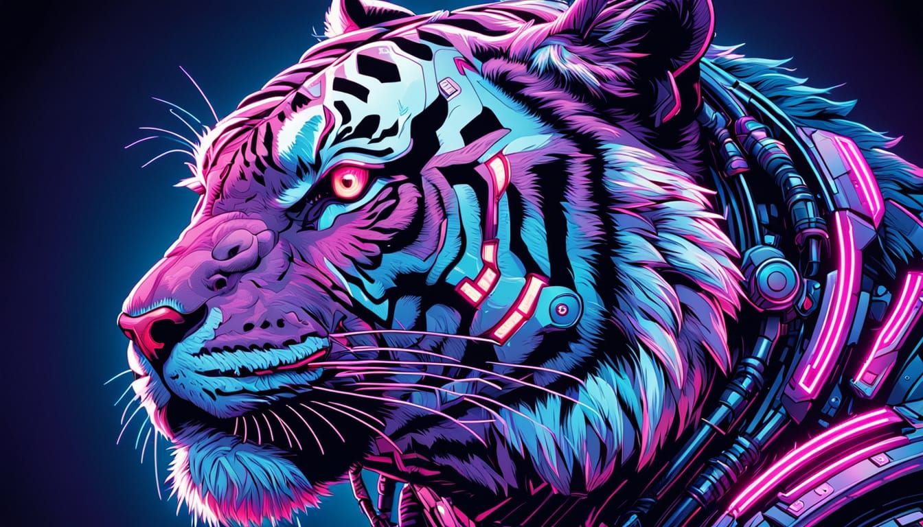 Cyborg Tiger Portrait in Pop Art Style