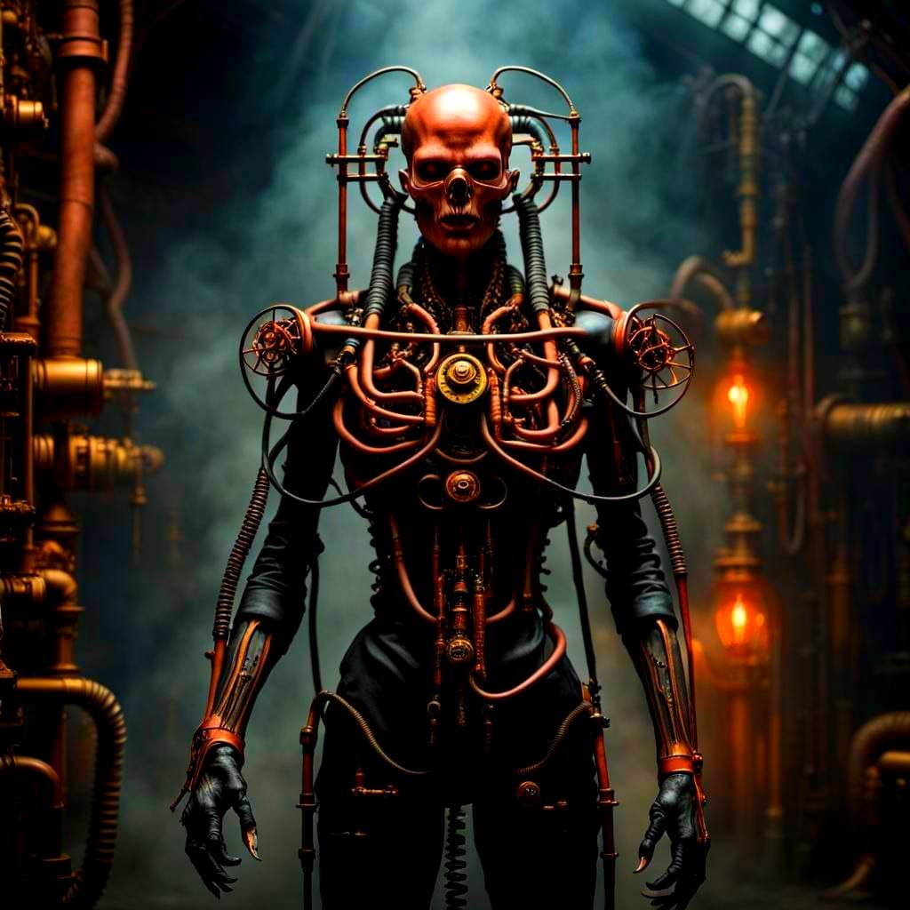 Horrific Biomechanical Cenobite in Steampunk Style
