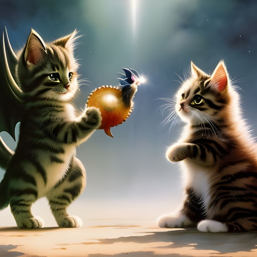 Kitten and Dragon Portrait in Watercolor Anime Style