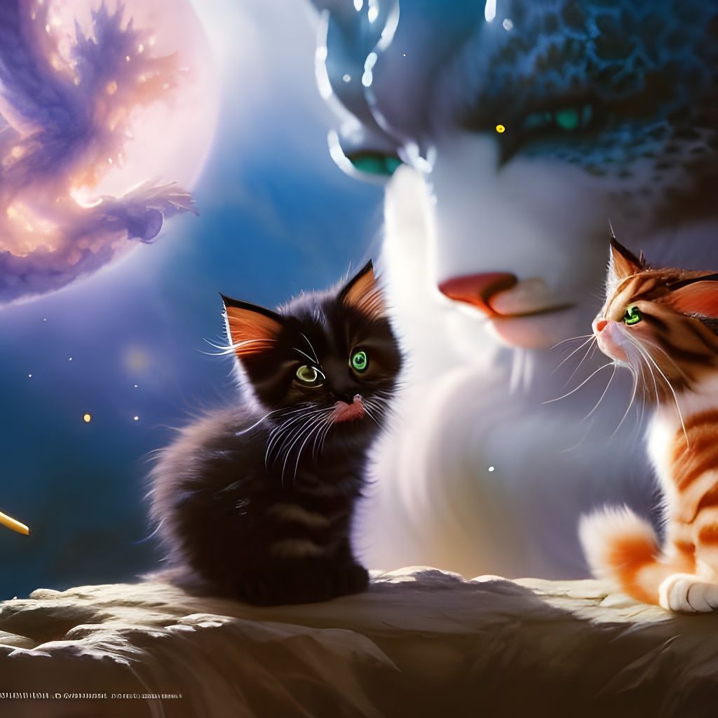 Kitten and Dragon Play, Anime Watercolor Fanart