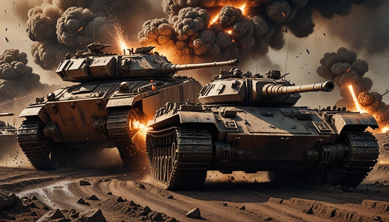 Epic Battlefield Scene With War Tanks Advancing