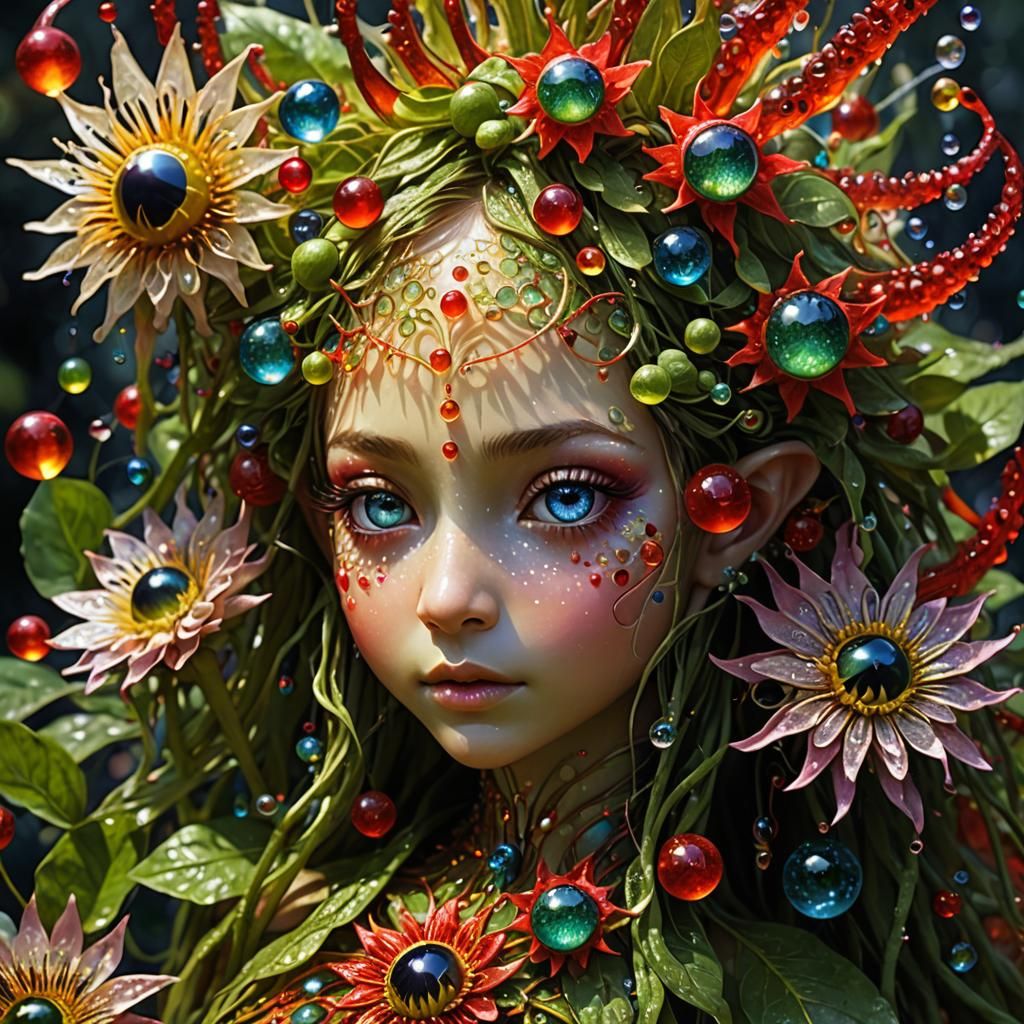 Jungle Dryad Newborn in Suminagashi Style