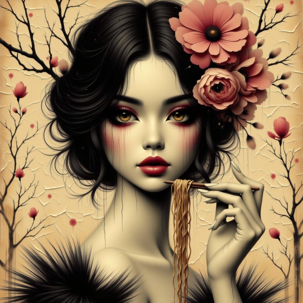 Ethereal Woman in Sepia Tones, PetalsGrave Style