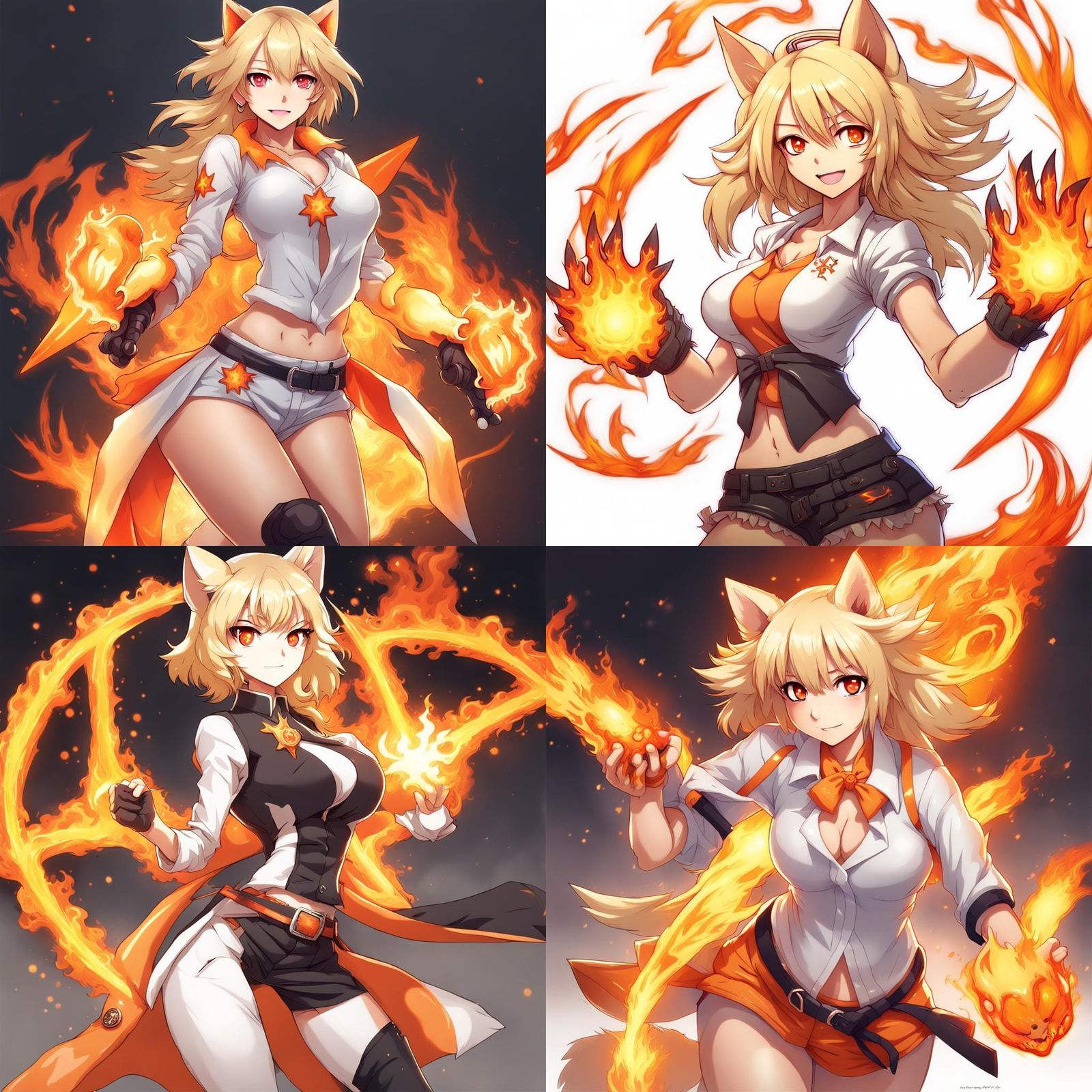 Anime Dog Warrior with Flaming Shurikens