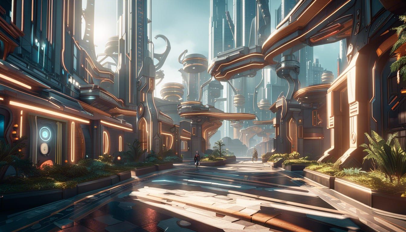 Futuristic City Promenade in Art Deco Style