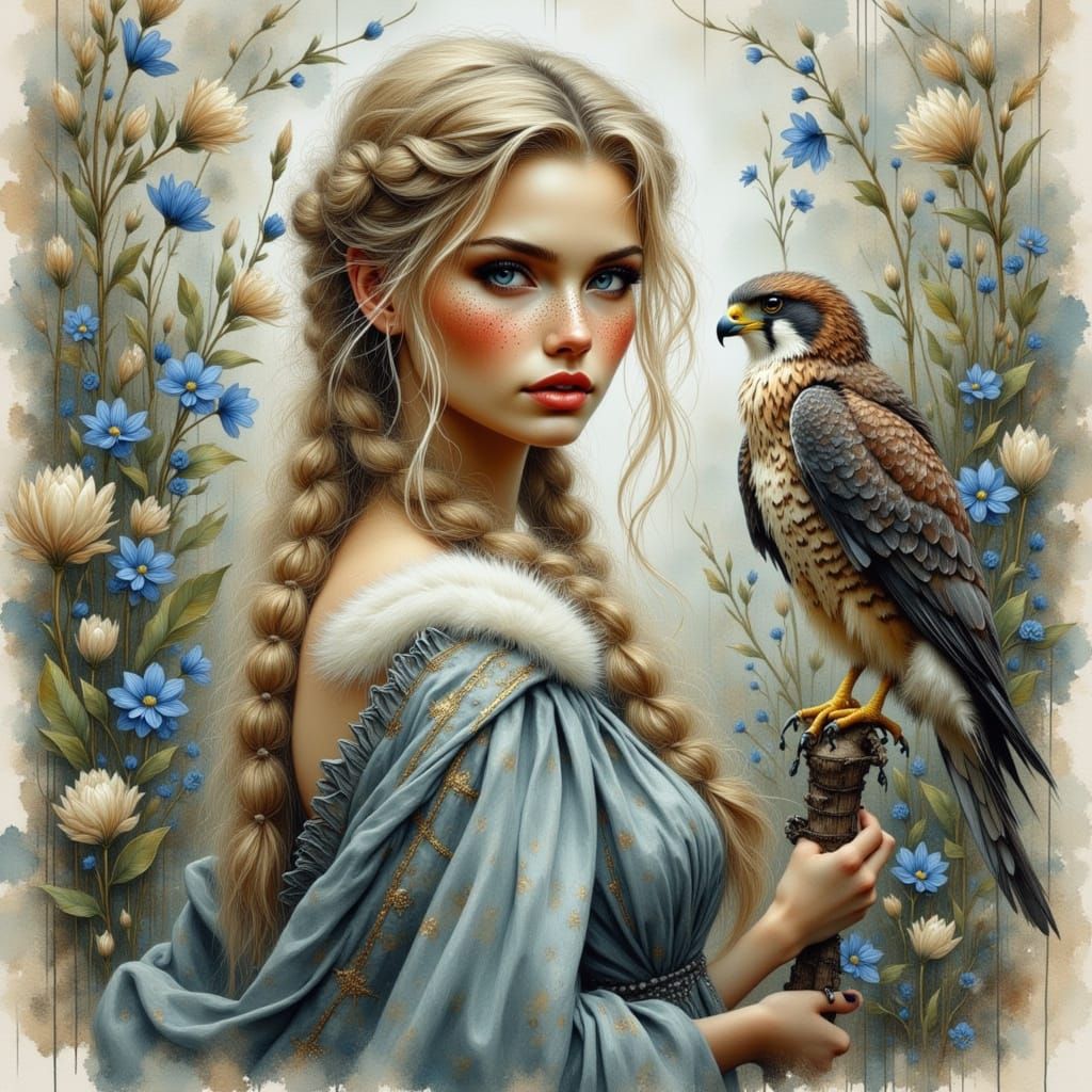 Freya, Norse Goddess, with Falcon Spirit Animal