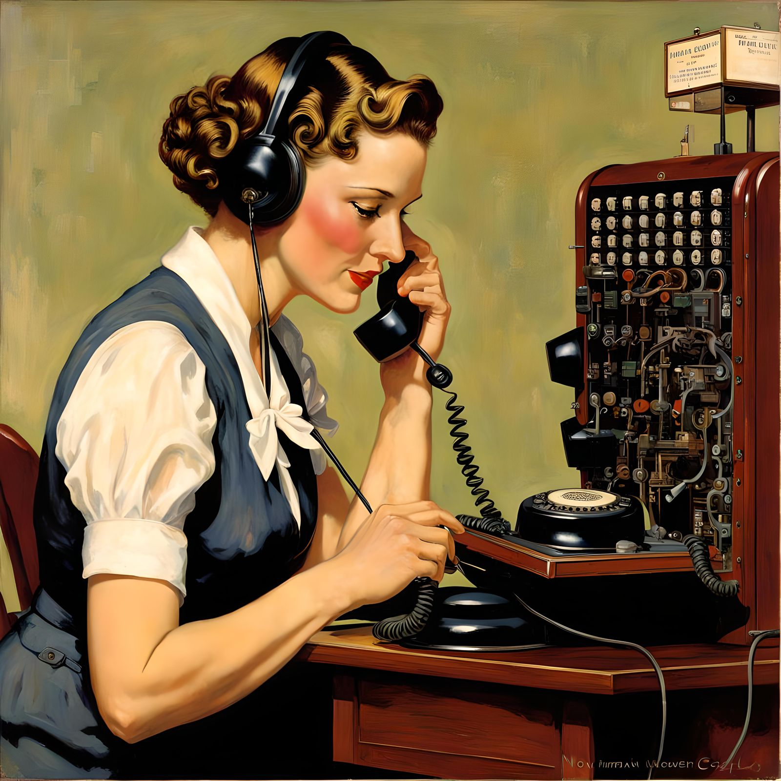 Telephone operator from the 1930s