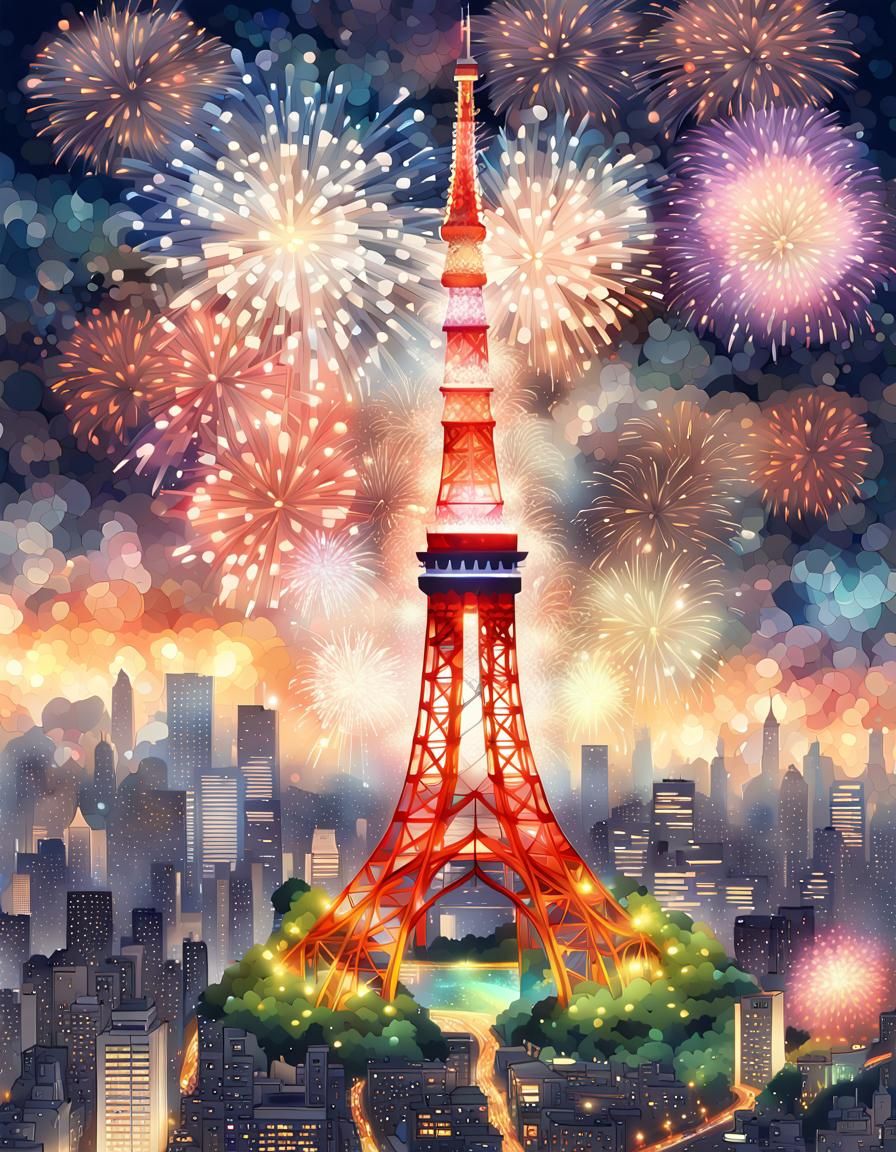 Tokyo Tower New Year Celebration: Digital Mosaic