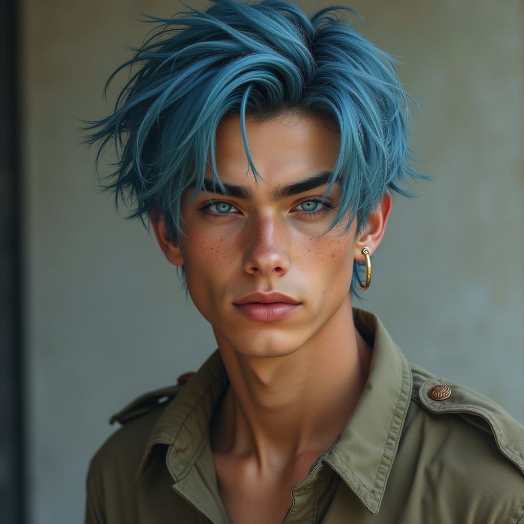 Blue-Eyed Man in Military Uniform