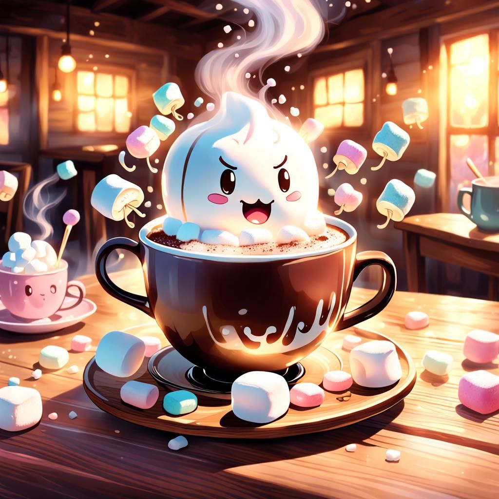 Charming Anime Hot Chocolate with Dancing Marshmallows