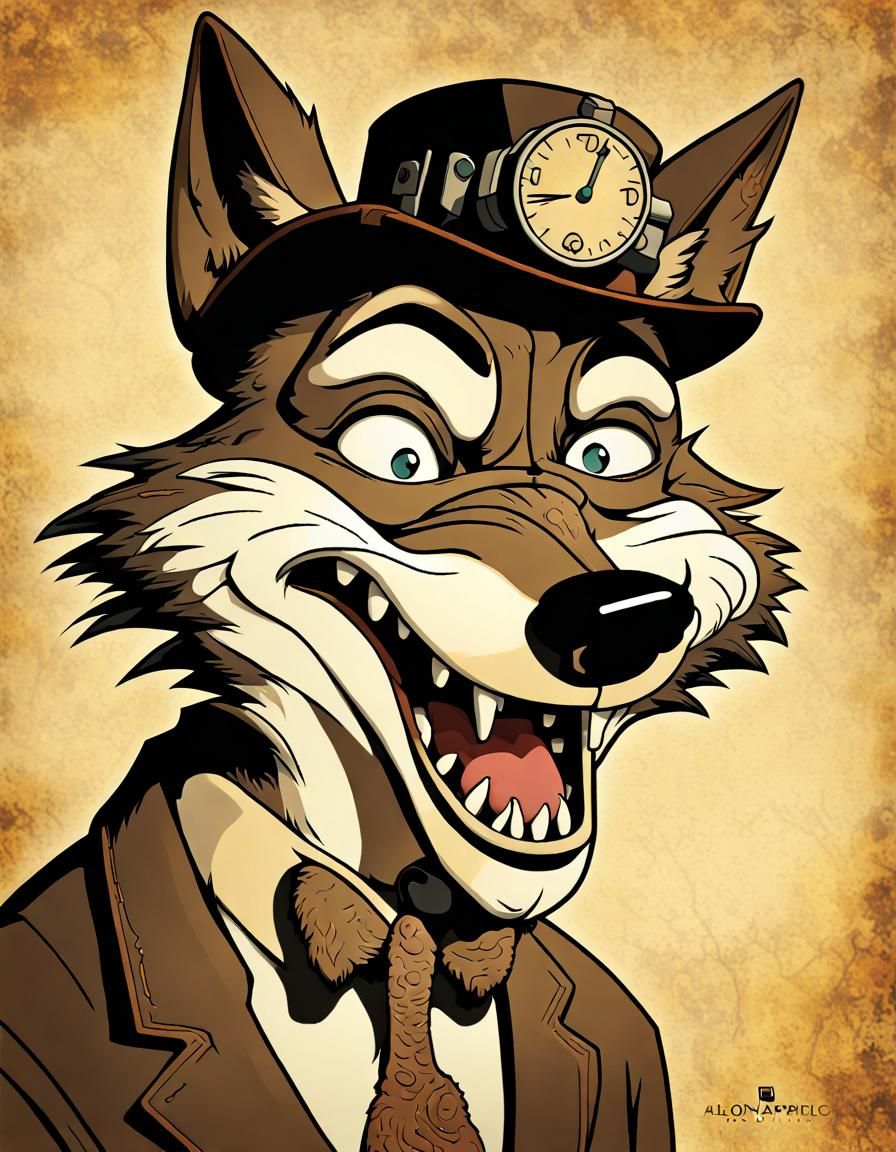 Steampunk Wolf in Vintage Hyperrealistic Photography Style