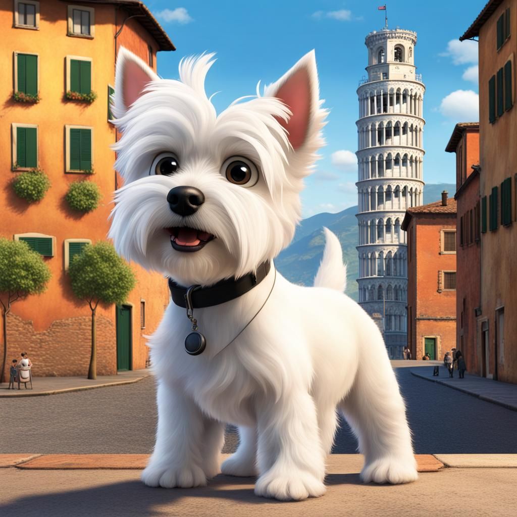 Westie as Pixar Character in Italy