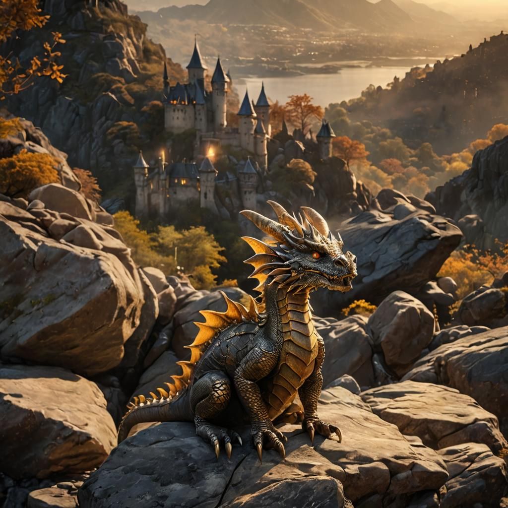Dragon on Rock: Dark Fantasy Cinematic Scene
