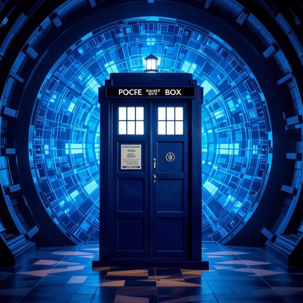 Doctor Who TARDIS Pattern Wallpaper in Cinematic Blue