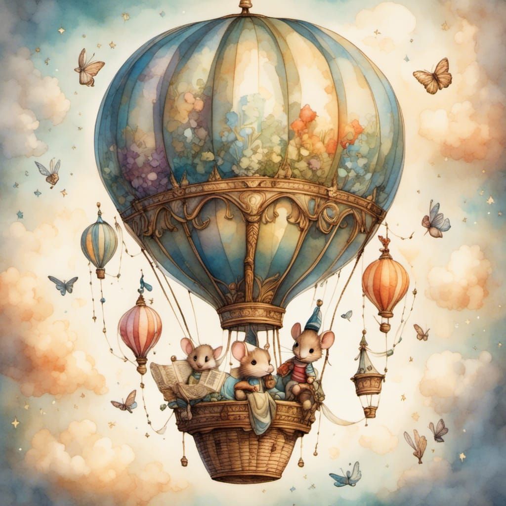 Ornate Transparent Hot Air Balloon with Explorer Mouse