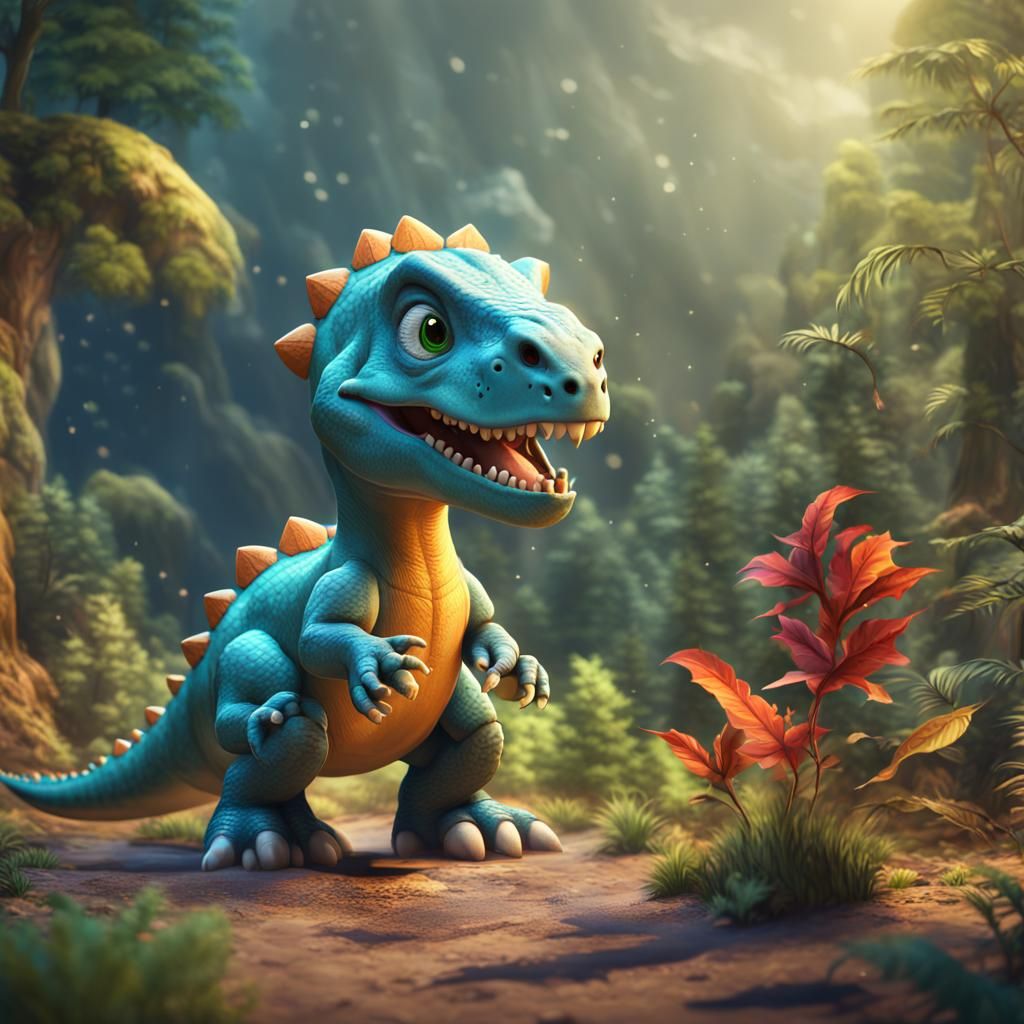 Cute Dinosaur in Detailed Matte Painting Style