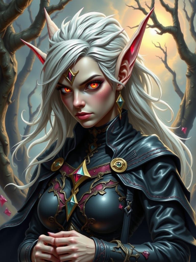 Albino Elf in Black Leather Playing Card Art