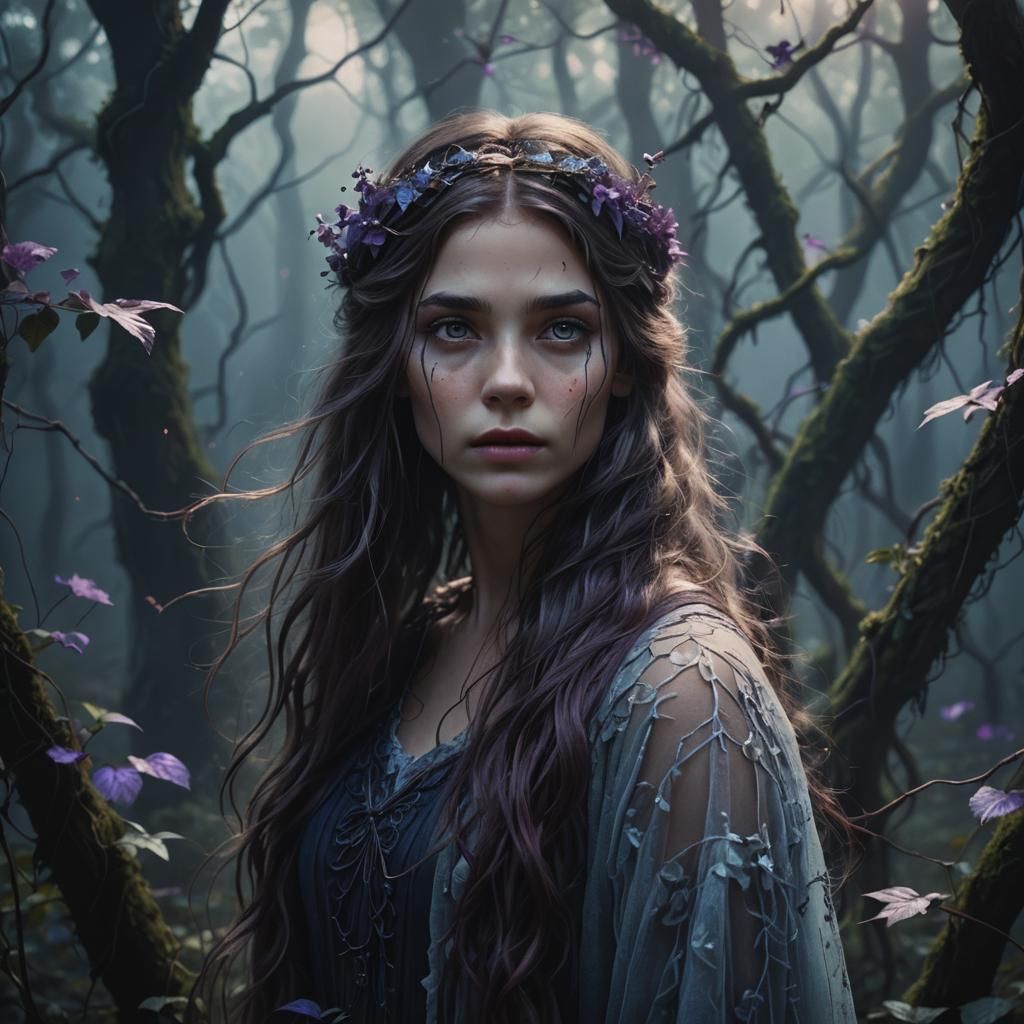 Ethereal Portrait of Girl in Mystical Forest