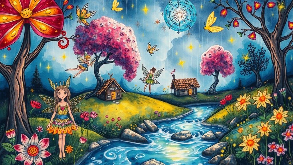 Vibrant Fairy Wonderland in Alcohol Ink Illustration